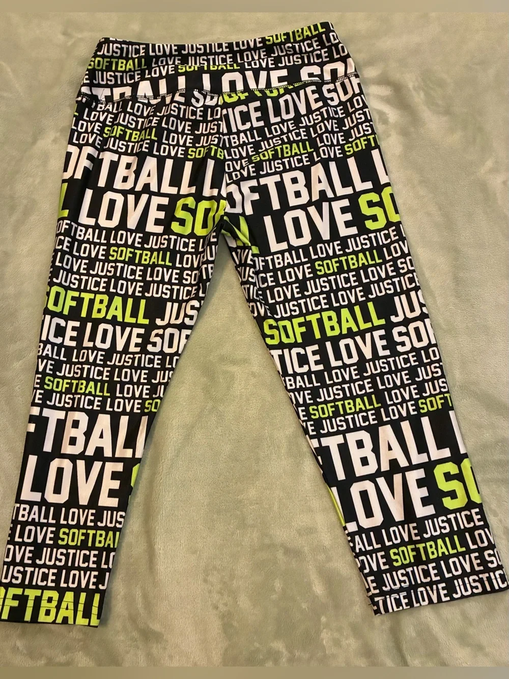 Justice Girls' Black & Neon Green 'Love Softball' Leggings Knee High Size 14